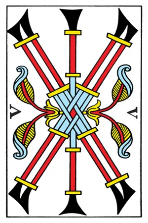 Meaning of card Five of Wands - Free Tarot at Tarot Center Card Five of Wands at Tarot Center - Free Tarot