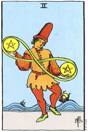 Meaning of card Two of Pentacles - Free Tarot at Tarot Center Card Two of Pentacles at Tarot Center - Free Tarot