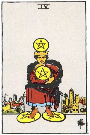 Meaning of card Four of Pentacles - Free Tarot at Tarot Center Card Four of Pentacles at Tarot Center - Free Tarot