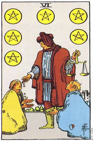 Meaning of card Six of Pentacles - Free Tarot at Tarot Center Card Six of Pentacles at Tarot Center - Free Tarot