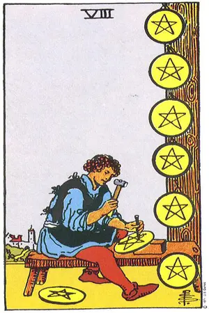 Meaning of card Eight of Pentacles - Free Tarot at Tarot Center Card Eight of Pentacles at Tarot Center - Free Tarot