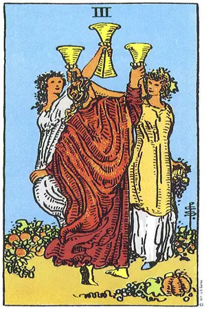 Meaning of card Three of Cups - Free Tarot at Tarot Center Card Three of Cups at Tarot Center - Free Tarot