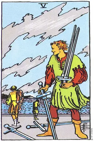 Meaning of card Five of Swords - Free Tarot at Tarot Center Card Five of Swords at Tarot Center - Free Tarot