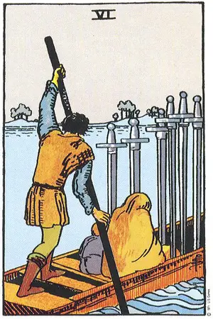 Meaning of card Six of Swords - Free Tarot at Tarot Center Card Six of Swords at Tarot Center - Free Tarot