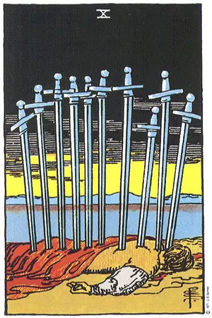 Meaning of card Ten of Swords - Free Tarot at Tarot Center Card Ten of Swords at Tarot Center - Free Tarot