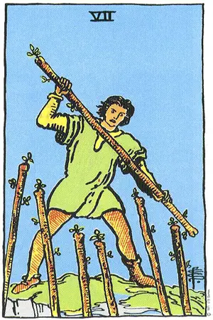 Meaning of card Seven of Wands - Free Tarot at Tarot Center Card Seven of Wands at Tarot Center - Free Tarot